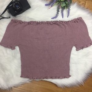 Heart & Hips Smocked Off The Shoulder Crop Top L